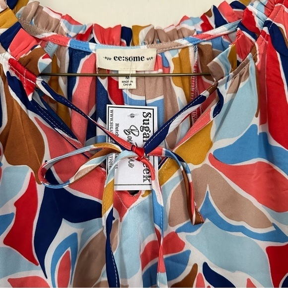 Ee:some Oversized Loose Fit Pop of Color Elastic Cuff V-neck Draping Blouse M - Picture 5 of 12